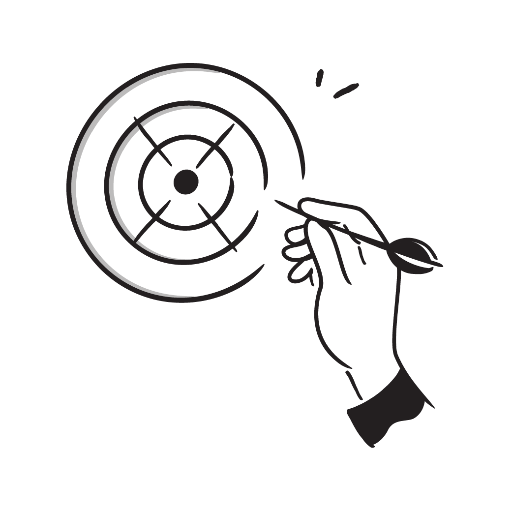 Illustration einer Zielscheibe, gezeichnet von einer Hand